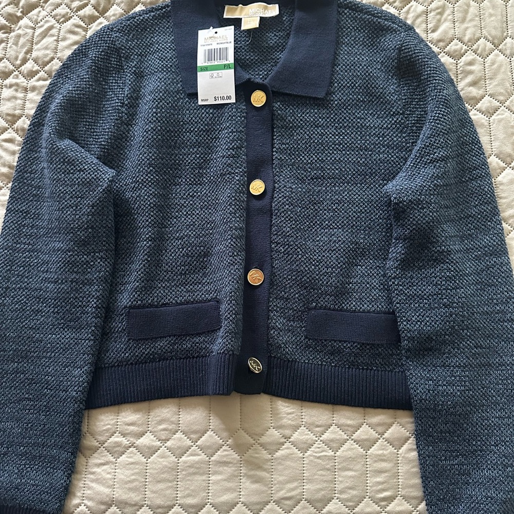 Michael Kors Navy Sweater with Gold Accents